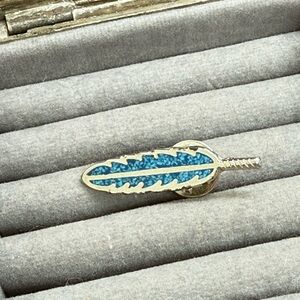 Vintage Turquoise Inlay Silver Tone Feather Tack Pin